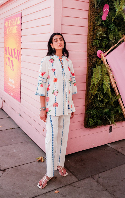 Stylish Cream Meadow Bloom Co-ord Outfit