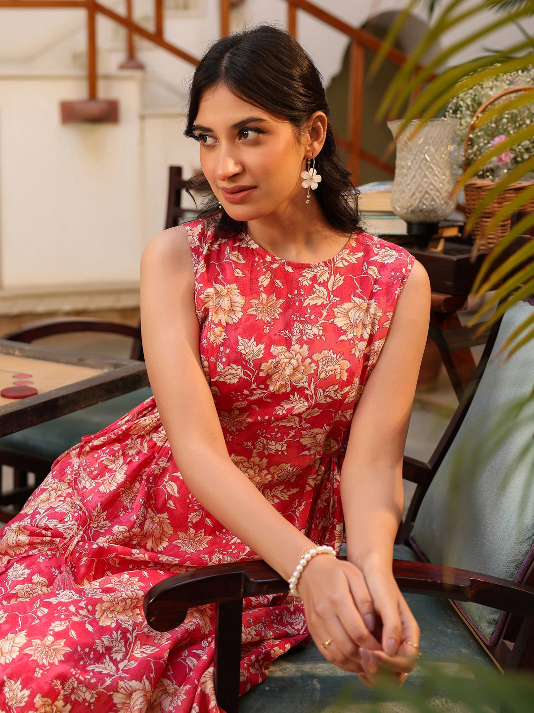 Blush Bloom Pink Cotton Floral A-line Kurta