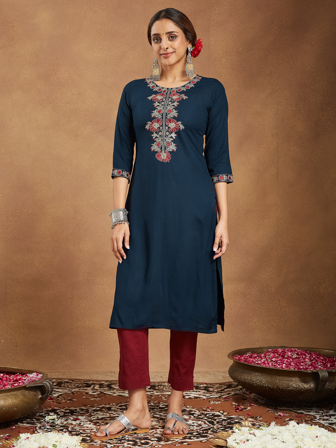 Midnight Elegance Navy Embroidered Kurta