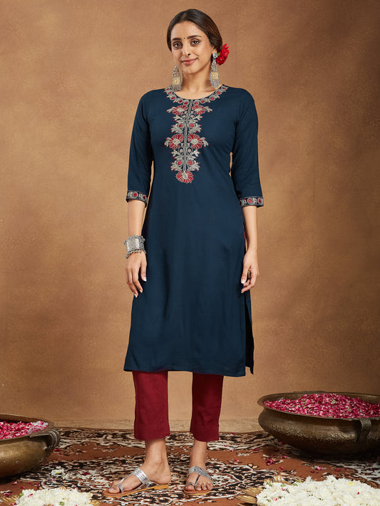 Midnight Elegance Navy Embroidered Kurta