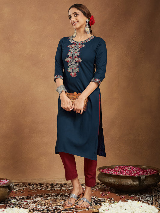 Midnight Elegance Navy Embroidered Kurta