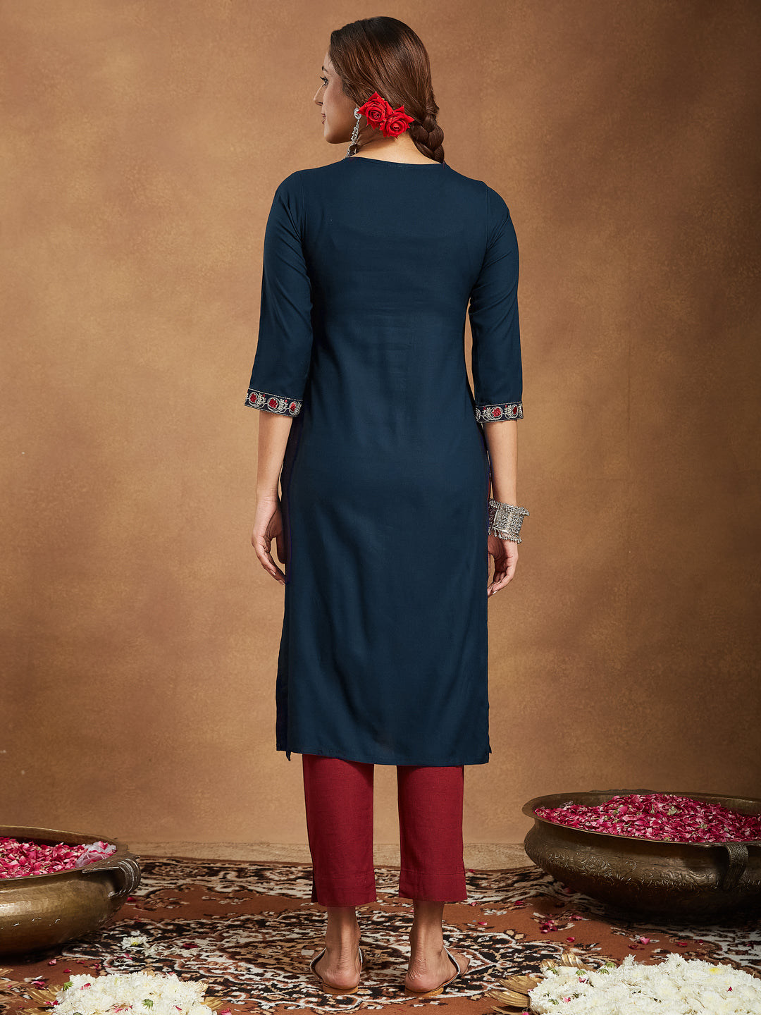 Midnight Elegance Navy Embroidered Kurta