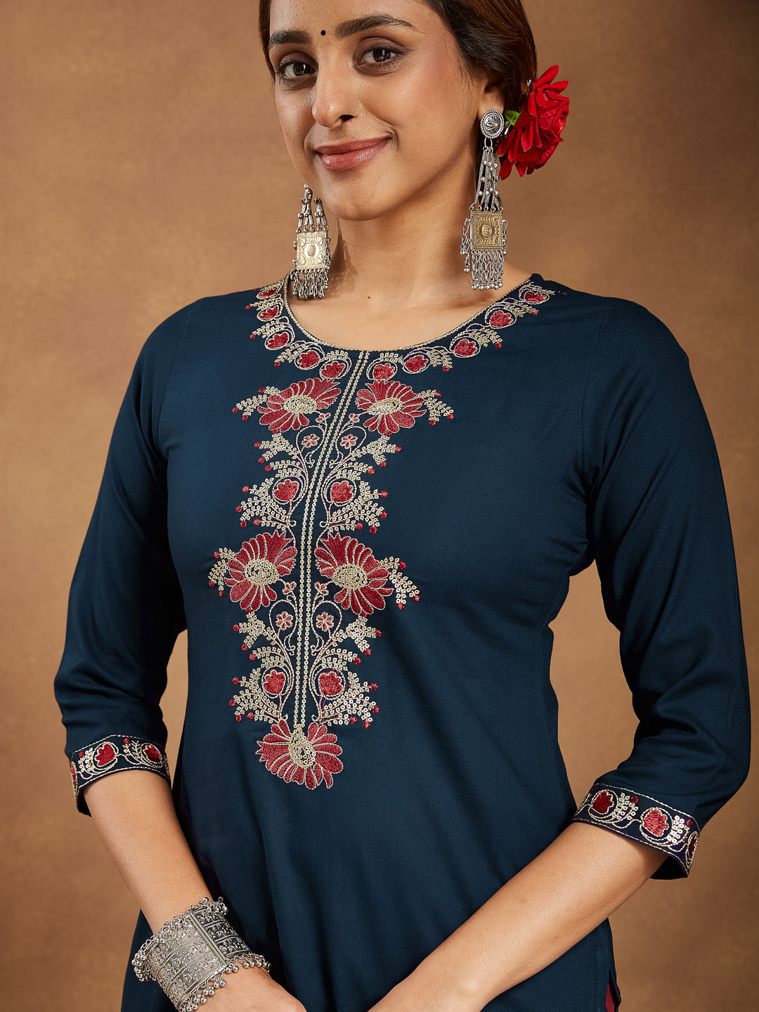 Midnight Elegance Navy Embroidered Kurta