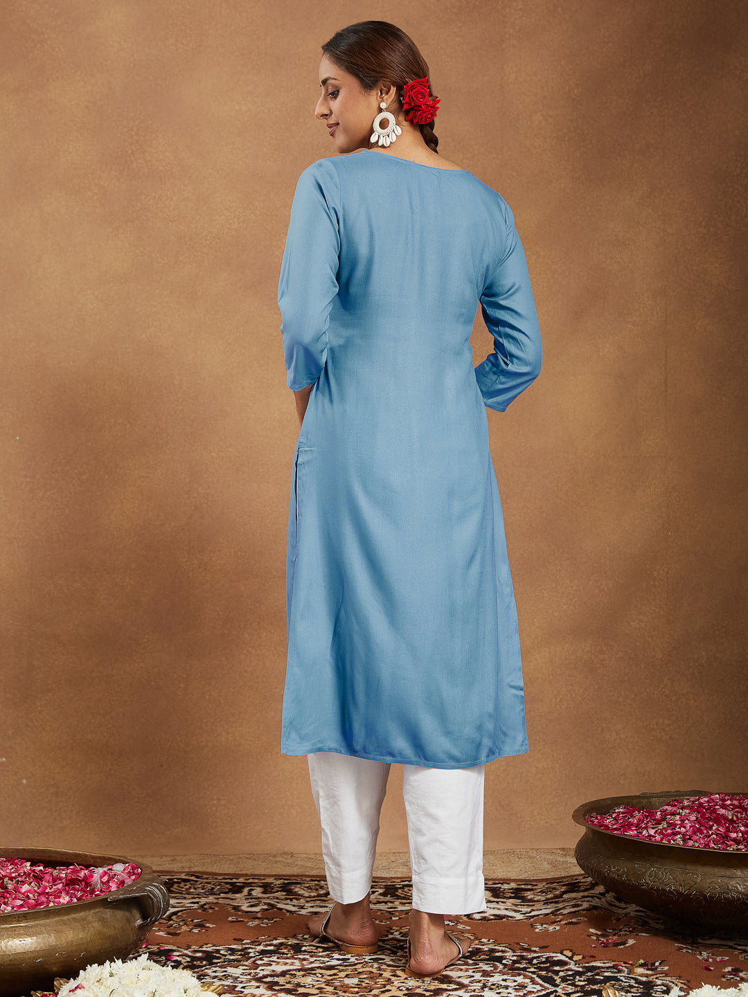 Serene Sky Blue Embroidered Rayon Kurta
