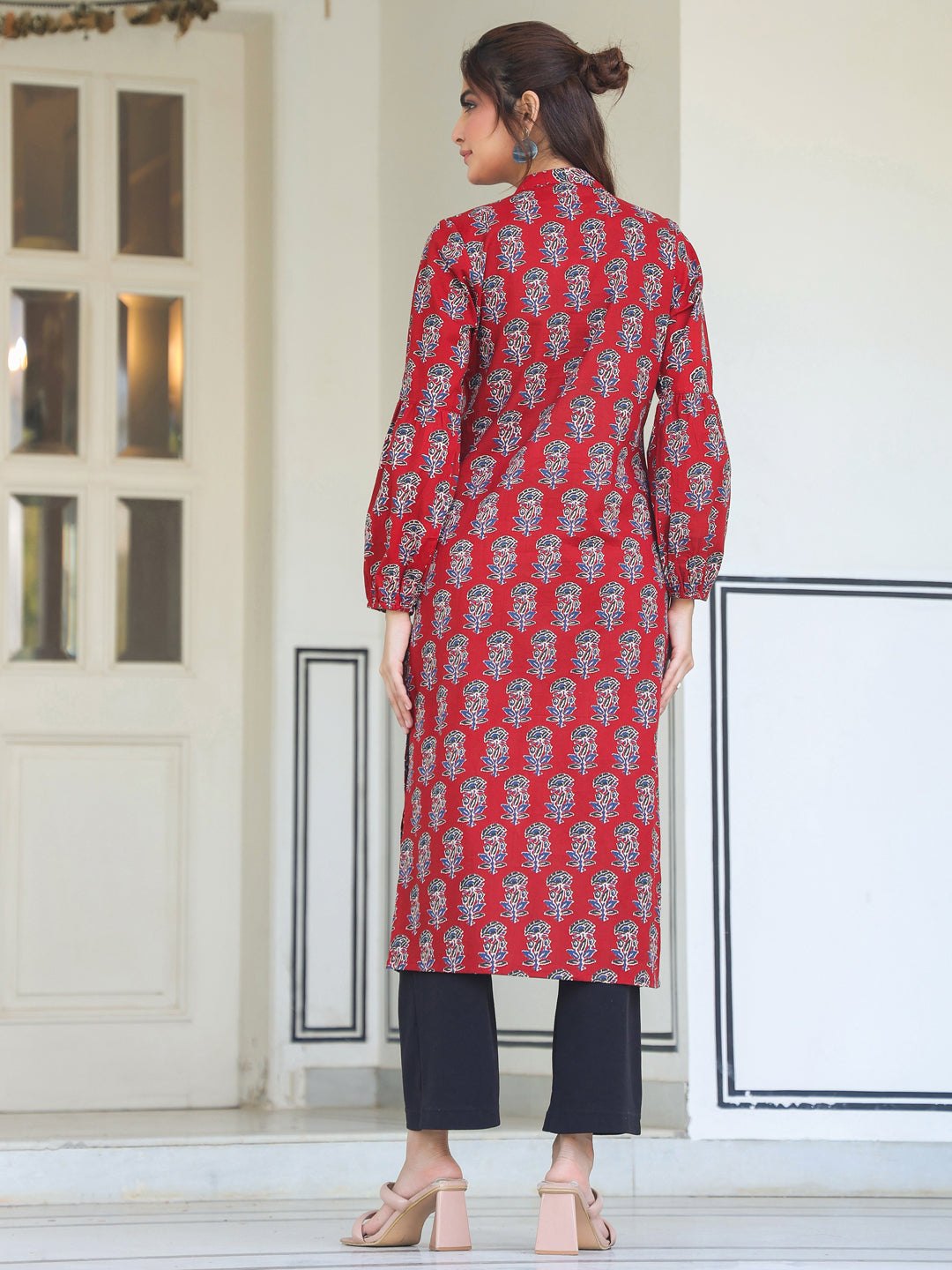 Crimson Bloom Maroon Cotton Flared Kurta