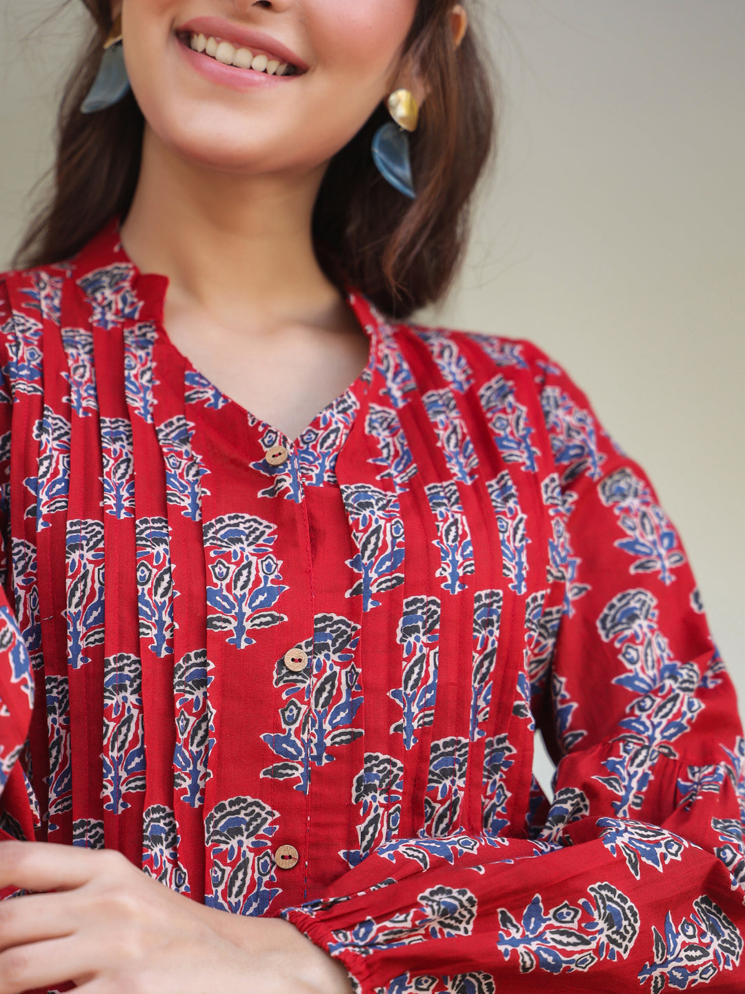 Crimson Bloom Maroon Cotton Flared Kurta